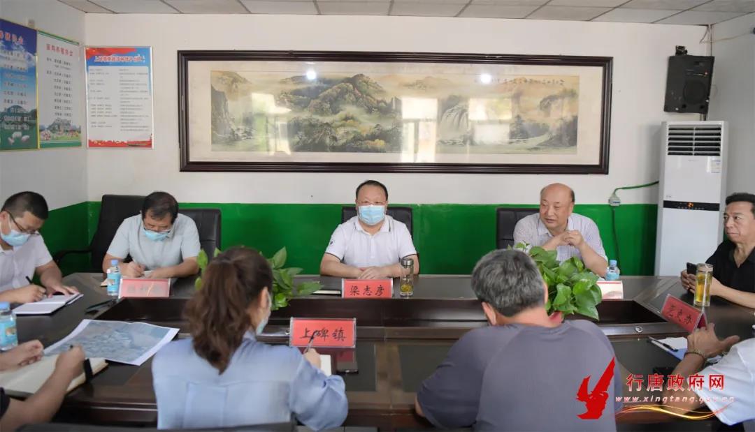 图为梁志彦在上碑镇政府主持召开座谈会.